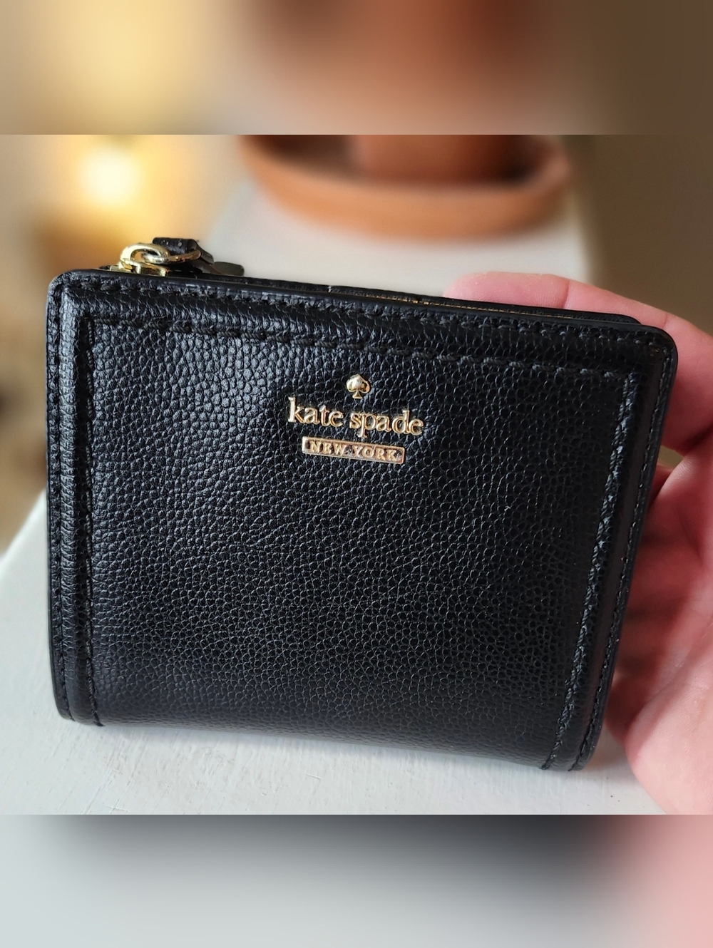 Kate Spade Small Shawn  Patterson Drive Black Pebbled Leather Bifold Wallet